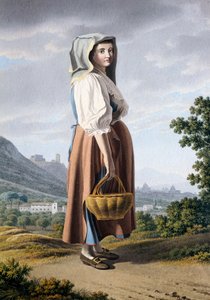 Bonde i baggrunden af Maddaloni, af Giovan Battista Lusieri (ca 1755-1821), akvarel på papir 32x23 cm, Italien