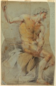 Tegning, studie af en nøgen ældre mand, Bacchus eller en af hans ledsagere, 1660-70 af Giovanni Battista Merano