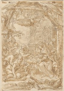 Hyrdernes tilbedelse, ca. 1680-1690 (tegning med pen og blæk) af Giovanni Battista Merano