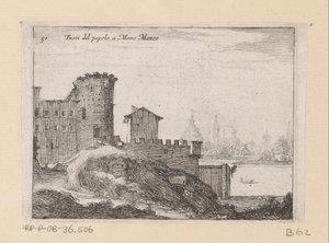 Byggearbejder i Rom, nær Porta del Popolo Ud af folket en Mano Manco (titel på objekt) Gezichten op Rom (serietitel) Nogle udsigter og perspektiver af ubeboede steder i Rom (serietitel) af Giovanni Battista Mercati