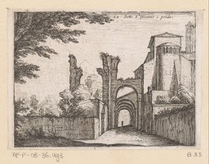 Clivus Scauri en de Santi Giovanni og Paolo Under St. Gioanne og poldo (titel på objekt) Gezichten op Rom (serietitel) Nogle udsigter og perspektiver af ubeboede steder i Rom (serietitel)