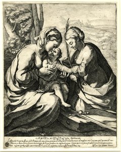Giovanni Battista Mercati - Den hellige Katarinas mystiske ægteskab, på hvis finger Kristus sætter ringen; efter Correggio. 1620, 1837,0408.160 af Giovanni Battista Mercati