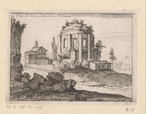 Resten van de Tempel van Minerva Medica i et landskab Temple of Minerva Medica di la da S.ta Bibiana (titel på objekt) Gezichten op Rom (serietitel) Nogle udsigter og perspektiver af ubeboede steder i Rom (serietitel)