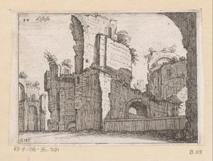 Rester af Caracalla-badene i Rom Listesso (titel på objekt) Udsigt over Rom (serietitel) Alcune vedute et prospettive di luoghi dishabitati di Roma (serietitel) af Giovanni Battista Mercati
