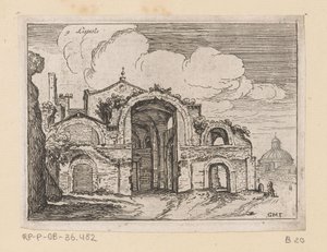 Rester af Diocletians bade i Rom Listesse (titel på objekt) Udsigt over Rom (serietitel) Alcune vedute et prospettive di luoghi dishabitati di Roma (serietitel) af Giovanni Battista Mercati