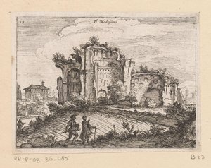Ruin i et landskab Il Medesino (titel på objekt) Udsigt over Rom (serietitel) Alcune vedute et prospettive di luoghi dishabitati di Roma (serietitel) af Giovanni Battista Mercati