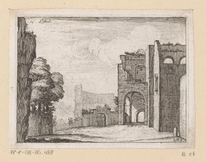Ruiner ved Colosseum i Rom Listesso (titel på objekt) Udsigt over Rom (serietitel) Alcune vedute et prospettive di luoghi dishabitati di Roma (serietitel) af Giovanni Battista Mercati