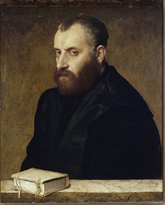 Portræt af en lærd (olie på lærred af Giovanni Battista Moroni