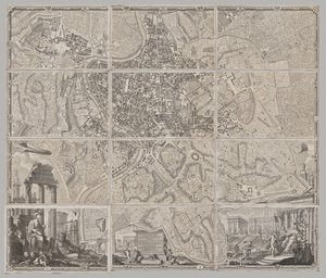 Nyt kort over Rom bragt frem i lyset af Giambattista Nolli i året MDCCXLVII, kendt som La Pianta Grande di Roma
