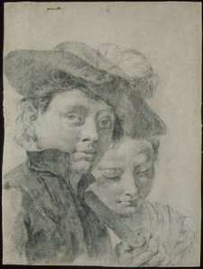 En ung dreng iført en plymerhat og en ung pige af Giovanni Battista Piazzetta