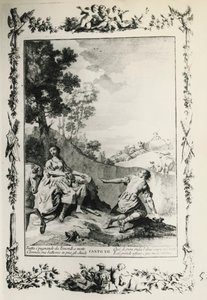 Jerusalem Delivered, canto XII, illustration af Giovanni Battista Piazzetta (1683-1754) til digt af Torquato Tasso (1544-1595), udgave udgivet i Venedig i 1745, Italien af Giovanni Battista Piazzetta