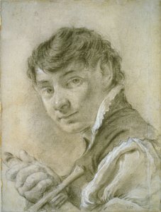 Portræt af en ung mand, der holder et sværd, ca. 1735 (sort-hvidt kridt med kul på papir) af Giovanni Battista Piazzetta