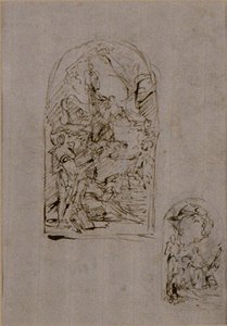 Skitser til et alter med Sankt Margaretha af Cortona, Sankt Sebastian og Sankt Roch (recto); To skitser til et alter (verso) af Giovanni Battista Piazzetta