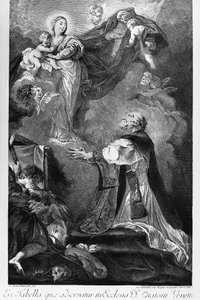 Virgin Appearing to Saint Philip Neri, af Giovanni Battista Piazzetta (1682-1754), gravering af Innocente Alessandri, Italien af Giovanni Battista Piazzetta