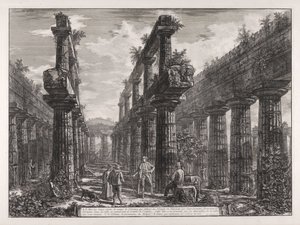 A., B. Udsigt over resterne af de to rækker søjler i Neptuns tempel, som på siderne dannede søjlegangene i cellaen og bar bygningens tag ... af Giovanni Battista Piranesi
