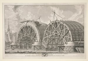 En visning af en del af den påtænkte bro ved Blackfriars, London, i august MDCCLXIII af Robert Mylne, arkitekt, indgraveret af Piranesi i Rom af Giovanni Battista Piranesi