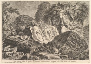 Oldtidsalter, hvorpå der blev ofret i oldtiden, omgivet af andre rui..., ca. 1750. af Giovanni Battista Piranesi
