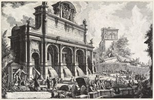Udsigt over Castello dell’Acqua Paola på Monte Aureo (Gianicolo) af Giovanni Battista Piranesi