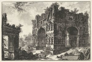 Boog van Janus en de Boog van de geldwisselaars te Rom Tempel kaldet volgarm.te di Giano (titel på objekt) Gezichten op Rom (serietitel) Udsigt over Rom designet og indgraveret af Giambattista Piranesi-arkitekten Ve (nez) iano (serietitel) af Giovanni Battista Piranesi