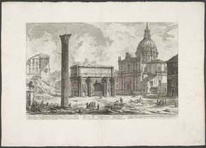 Boog van Septimius Severus på Forum Romanum Bue af Septimius Severus (...) (titel på objekt) Gezichten op Rom (serietitel) Udsigt over Rom designet og indgraveret af Giambattista Piranesi-arkitekten Ve (nez) iano (serietitel) af Giovanni-Battista Piranesi
