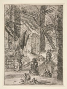 Carceri, VIII: Trappen med trofæer af Giovanni Battista Piranesi