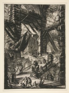 Carceri, VIII: Trappen med trofæer af Giovanni Battista Piranesi