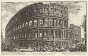 Colosseum te Rom Udsigt over det flaviske amfiteater, kendt som Colosseum (titel på objektet) Gezichten op Rom (serietitel) Udsigt over Rom designet og indgraveret af Giambattista Piranesi-arkitekten Ve (nez) iano (serietitel) af Giovanni Battista Piranesi