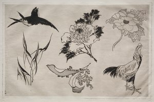 Middagsservice (Rousseau-service): Svale, hane og blomster (nr. 8) af Giovanni-Battista Piranesi