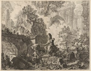 Frontispice, Fantasy of Ruins med en statue af Minerva i midten af forgrunden, fra Vedute di Roma (Udsigt over Rom) af Giovanni-Battista Piranesi