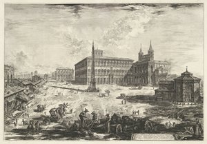 Gezicht op het Lateraan te Rom met de Sint-Jan van Lateranen Udsigt over Piazzaen og Basilica of S. Giovanni in Laterano (titel på objektet) Gezichten op Rom (serietitel) Udsigt over Rom designet og indgraveret af Giambattista Piranesi-arkitekten Ve (nez)  af Giovanni Battista Piranesi