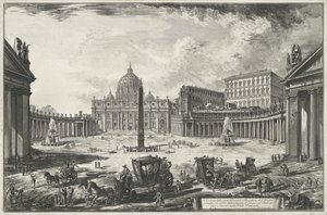 Udsigt over Peterspladsen med Peterskirken i Vatikanstaten Veduta della gran Piazza e Basilica di S. Pietr (...) (titel på objektet) Udsigt over Rom (serietitel) Vedute di Roma disegnate ed incise da Giambattista Piranesi architetto af Giovanni-Battista Piranesi