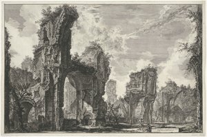 Gezichten op Rom, de Campagna osv. (122 blade) Ruinerne af Sisto eller begge dele af den store sal i Antoninian Baths (titel på objektet) Gezichten op Rom (serietitel) Udsigt over Rom designet og indgraveret af Giambattista Piranesi-arkitekten Ve (nez) ian af Giovanni Battista Piranesi