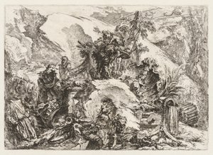 Groteschi: Ruiner med dødens hoved og skelet af Giovanni Battista Piranesi