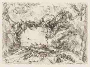 Groteschi: Ruiner med kranier og en rygende vase, ca. 1745-50. af Giovanni Battista Piranesi