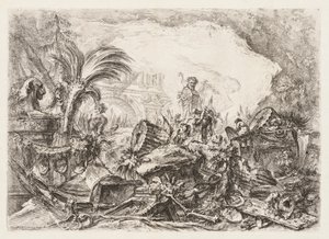 Groteschi: Ruiner med en statue af en faun og en falden søjle, ca. 1745-50. af Giovanni Battista Piranesi