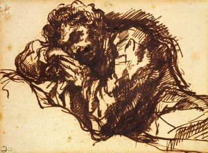 Halv længde portræt af en mand bøjet over (pen og blæk på papir) af Giovanni Battista Piranesi