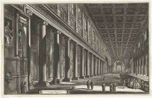 Interieur fra Santa Maria Maggiore i Rom Indvendigt billede af basilikaen S. Maria Maggiore (titel på objektet) Gezichten op Rom (serietitel) Udsigt over Rom designet og indgraveret af Giambattista Piranesi-arkitekten Ve (nez) iano (serietitel) af Giovanni Battista Piranesi