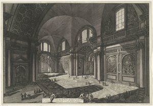 Interieur van de Santa Maria degli Angeli og dei Martiri i Rom Indvendigt billede af kirken Madonna degli Anioli della della Certosa, som var gammel og var hovedhallen i Diocletians bade (titel på objektet) Gezichten op Rom (serietitel) af Giovanni Battista Piranesi