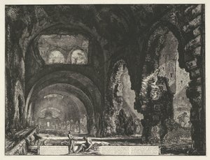 Interieur van de Tempel van Hercules Victor t og Tivoli Indvendigt billede af Villa di Mecenate (titel på objekt) Gezichten op Rom (serietitel) Udsigt over Rom designet og indgraveret af Giambattista Piranesi-arkitekten Ve (nez) iano (serietitel) af Giovanni Battista Piranesi