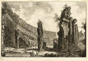 Innenansicht des Flavischen Amphitheaters, genannt das Kolosseum, aus Ansichten von Rom von Giovanni-Battista Piranesi