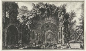 Nymphaeum van Egeria i Rom Udsigt over kilden og Egyptens huler uden for Porta Capena eller di S. Seb.n (...) (titel på objekt) Gezichten op Rom (serietitel) Udsigt over Rom designet og indgraveret af Giambattista Piranesi-arkitekten Ve (nez) ian af Giovanni-Battista Piranesi