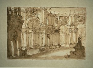 Palatslig gårdhave med springvand af Giovanni Battista Piranesi