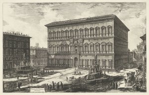 Palazzo Farnese i Rom Udsigt over Palazzo Farnese (titel på objekt) Gezichten op Rom (serietitel) Udsigt over Rom designet og indgraveret af Giambattista Piranesi-arkitekten Ve (nez) iano (serietitel) af Giovanni Battista Piranesi