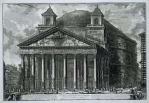 Pantheon i Rom Udsigt over Pantheon of Agrippa i dag S. Maria ad Martyres-kirken (titel på objektet) Gezichten op Rom (serietitel) Udsigt over Rom designet og indgraveret af Giambattista Piranesi-arkitekten Ve (nez) iano (serietitel) af Giovanni Battista Piranesi