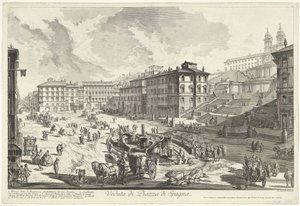 Spanske Trappe i Rom Udsigt over Piazza di Spagna (titel på objekt) Gezichten op Rom (serietitel) Udsigt over Rom designet og indgraveret af Giambattista Piranesi-arkitekten Ve (nez) iano (serietitel) af Giovanni Battista Piranesi