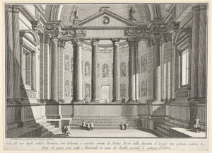 Plade 9: Søjlehal efter de gamle romeres skik, og nicher pryder..., 1743. af Giovanni Battista Piranesi