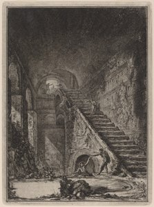 Perspektiv af trappen til vandbeskyttelsen af ​​de førnævnte huse, nævnt i plan i tavle XIII med let. G. af Giovanni Battista Piranesi