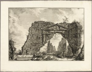 Rester af en overdækket portik, eller en kryptoportik, i en villa i Domitian, fem miles uden for Rom på Frascati-vejen, fra udsigt over Rom af Giovanni Battista Piranesi