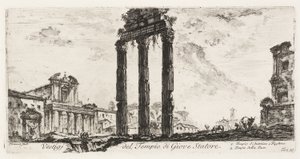 Ruinerne af Jupiter Stators tempel [Jupiter the Supporter]. 1. Antoninus og Faustinas tempel. 2. Fredens tempel, plade 10 fra nogle udsigter over triumfbuer og andre monumenter af Giovanni-Battista Piranesi