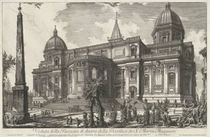 Santa Maria Maggiore i Rom Udsigt over bagfacaden af ​​basilikaen S. Maria Maggiore (titel på objektet) Gezichten op Rom (serietitel) Udsigt over Rom designet og indgraveret af Giambattista Piranesi-arkitekten Ve (nez) iano (serietitel) af Giovanni Battista Piranesi